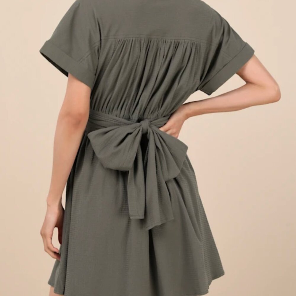 Lulus Breeze By Olive Tie-back Mini Dress With Pockets Green - Size S
